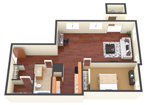 Floor plan for 1 bed, 1 bath, 662 sqft
